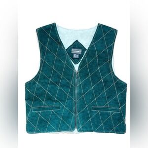 Urban Quilted Suede Sherpa Lined Vest Teal Green Zipper Pockets Small